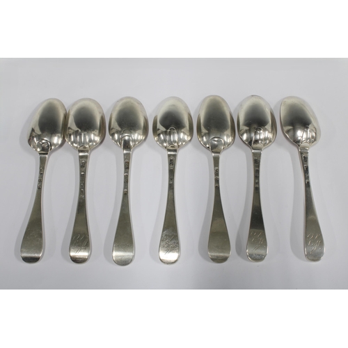 83 - Scottish provincial silver matched set of seven Aberdeen silver tablespoons,  Hanoverian pattern wit... 