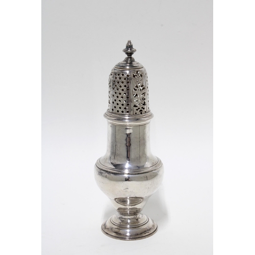 87 - George II silver sugar castor, baluster form with pierced top,  Thomas Whipham, London 1752, 18.5cm ... 