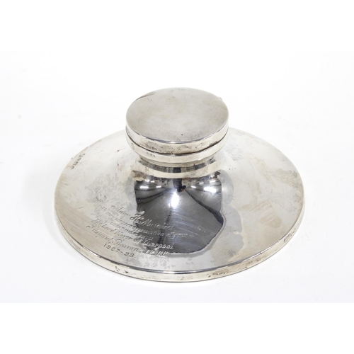 96 - George V silver capstan inkwell, Birmingham 1928, 14cm diameter