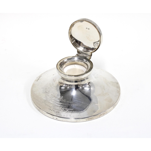 96 - George V silver capstan inkwell, Birmingham 1928, 14cm diameter