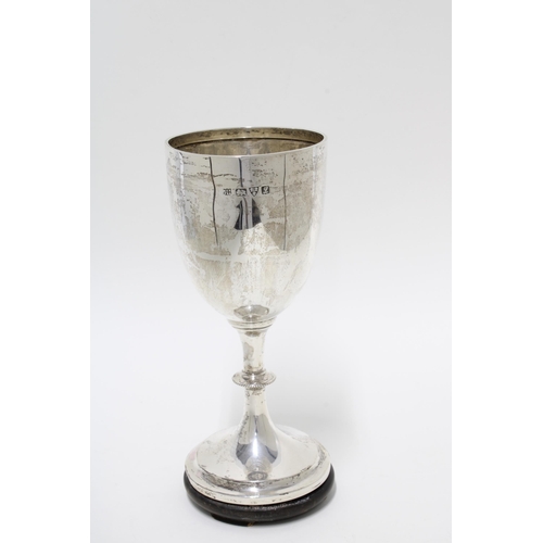 97 - George V silver goblet presentation cup, Chester 1911, on a wooden base, 20cm high overall