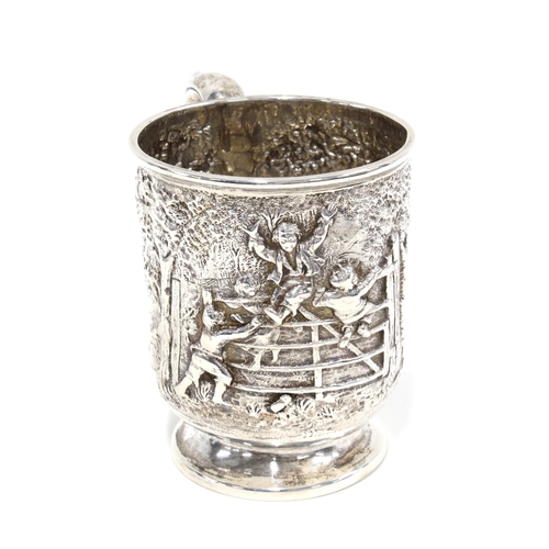 98 - Victorian silver christening cup, Thomas Bradbury & Sons, London 1883, embossed decoration of childr... 