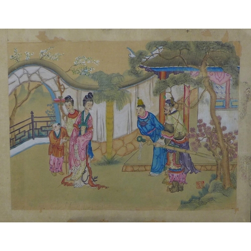 168 - Chinese Hong Lou Meng watercolour, framed under glass, 49n x 39cm