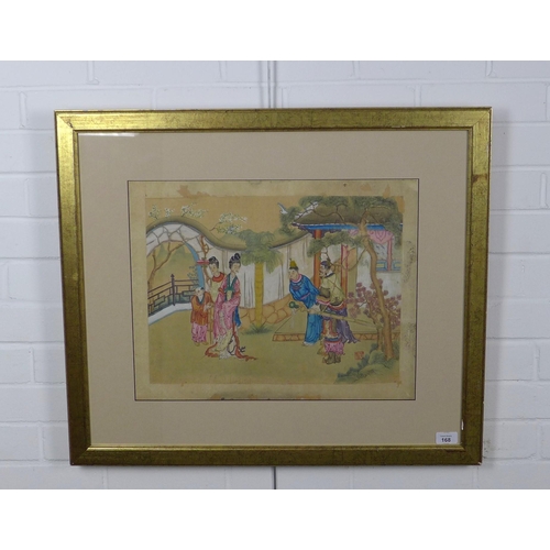 168 - Chinese Hong Lou Meng watercolour, framed under glass, 49n x 39cm