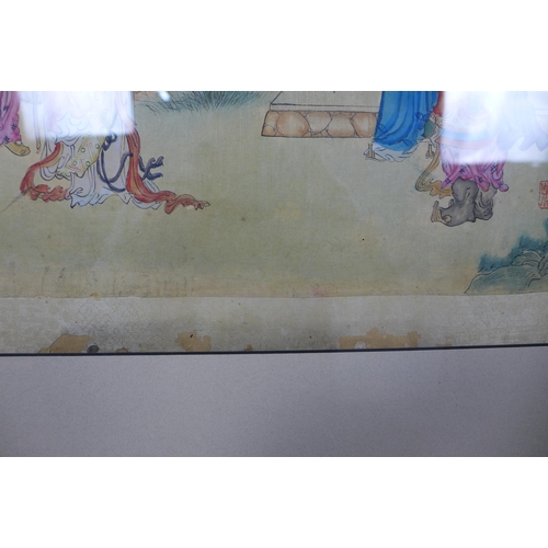 168 - Chinese Hong Lou Meng watercolour, framed under glass, 49n x 39cm