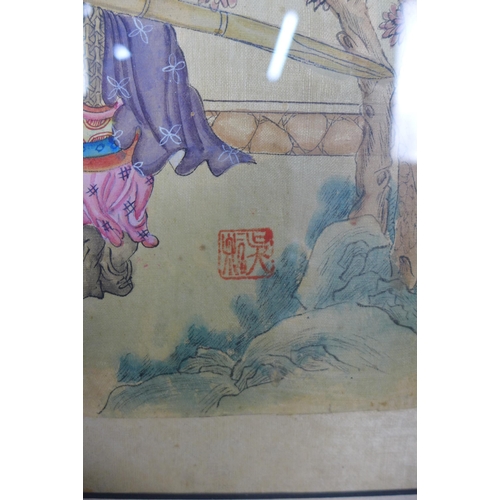 168 - Chinese Hong Lou Meng watercolour, framed under glass, 49n x 39cm