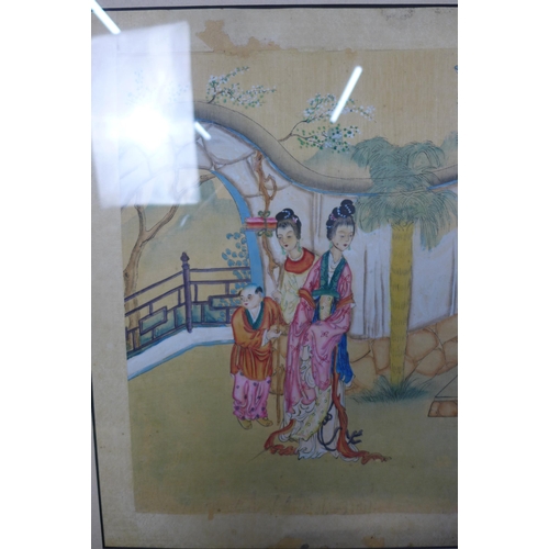 168 - Chinese Hong Lou Meng watercolour, framed under glass, 49n x 39cm