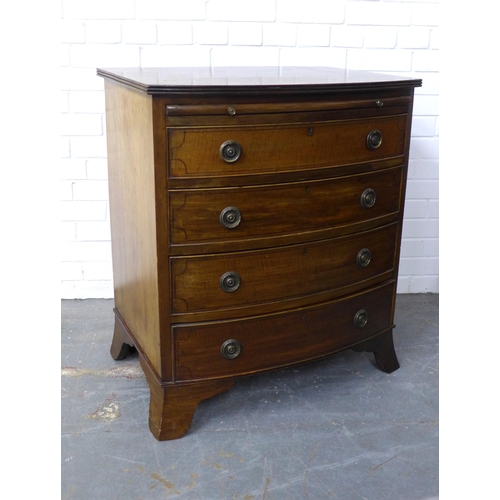 275 - Mahogany bow front chest of drawers with a pull out slide and four long drawers, on bracket feet, 85... 