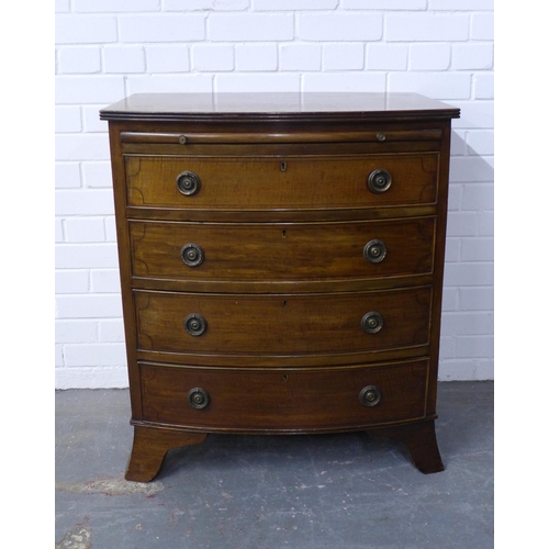 275 - Mahogany bow front chest of drawers with a pull out slide and four long drawers, on bracket feet, 85... 