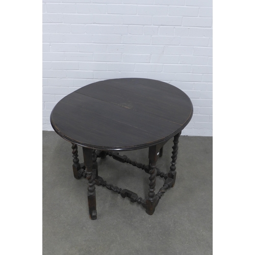 438 - Oak gateleg table with barley twist legs, (a/f top split) 82 x 65cm