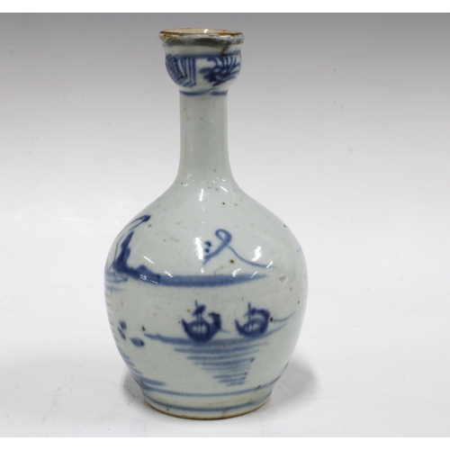 107 - Chinese provincial pottery blue and white garlic mouth vase, 20cm