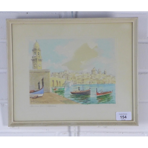 154 - JOSEPH GALIA (Maltese, 1904-1985), COSPICUA FROM VITTORIOSA, watercolour, signed and dated 1937, fra... 