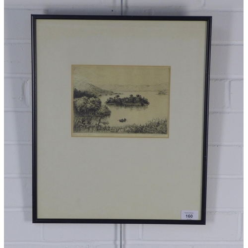 160 - JACKSON SIMPSON (Scottish 1893 - 1963), ELLEN'S ISLE, LOCH KATRINE, signed etching, framed under gla... 