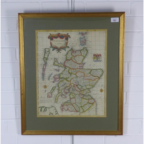 161 - SCOTLAND by ROBERT MORDEN, 1695 hand coloured map, with titled cartouche and Royal Cypher, framed un... 