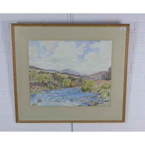 176 - THOMAS TRAIN (Scottish 1890 - 1978), SALMON POOL - BALLOCHBUIE STRETCH RIVER DEE, signed watercolour... 