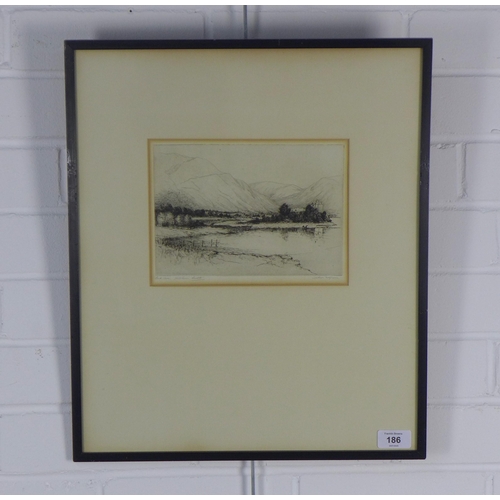 186 - JACKSON SIMPSON (Scottish 1893 - 1963), LOCH AWE, signed etching, framed under glass, 22 x 16cm