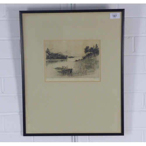 187 - JACKSON SIMPSON (Scottish 1893 - 1963), LOCH LOMOND, signed etching, framed under glass, 22 x 16cm