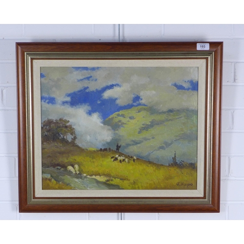 193 - PETRO MAGRO (UKRAINIAN b.1918), PASTURES ON HIGHLANDS II, signed oil on canvas, framed, 49 x 39cm