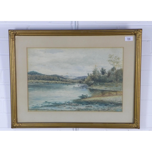 196 - JOHN ANDERSON, ON THE SPEY, watercolour, signed and dated 1898, framed under glass, 47 x 32cm