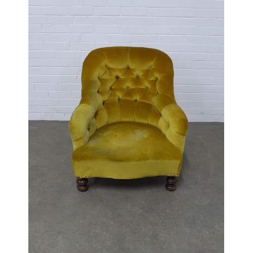 204 - Button back bedroom chair, upholstered in gold velvet, 68 x 78 x 52cm.