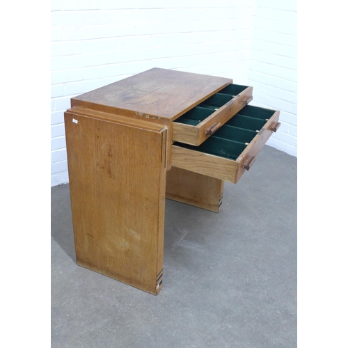 212 - An Art Deco light oak cutlery canteen table, 76 x 74 x 44cm. (a/f)