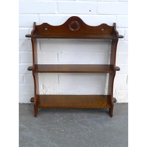 230 - Three tier oak wall shelf, 56 x 59 x 15cm