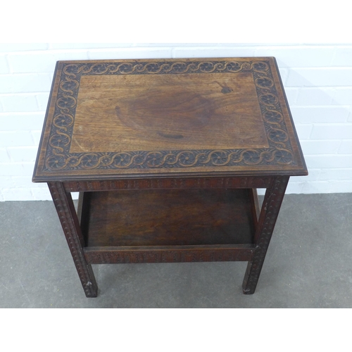 239 - Carved oak two-tier side table, 61 x 66 x 43cm