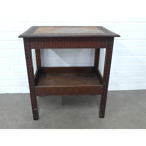 239 - Carved oak two-tier side table, 61 x 66 x 43cm