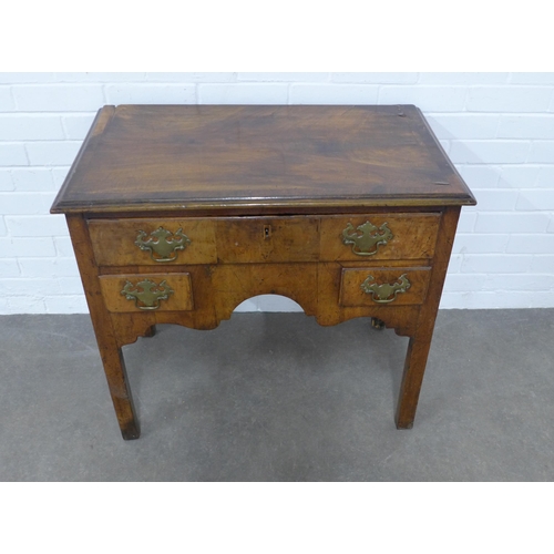 240 - Walnut lowboy with one long and two short drawers, raised on straight legs,81 x 73 x 49cm