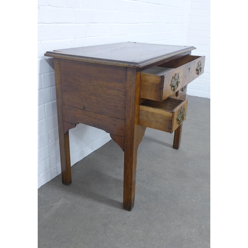 240 - Walnut lowboy with one long and two short drawers, raised on straight legs,81 x 73 x 49cm