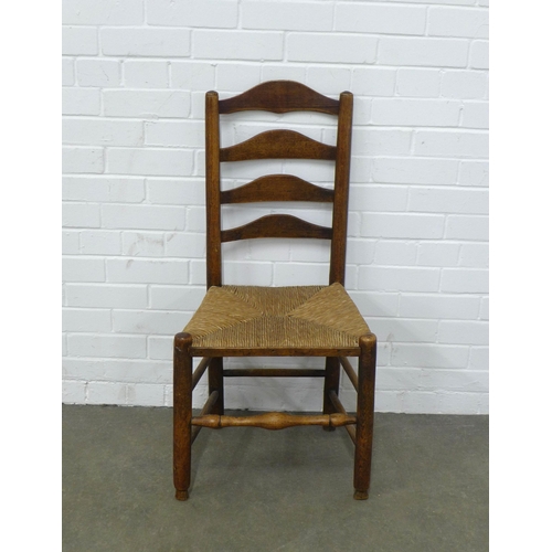 247 - Arts & Crafts Lancashire ladderback chair with rush seat, 46 x 95cm, together with a small rush stoo... 