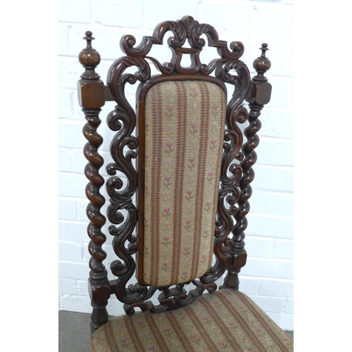 249 - Gothic Revival chair, with barley twist legs and stretcher,  46 x 96 x 43cm