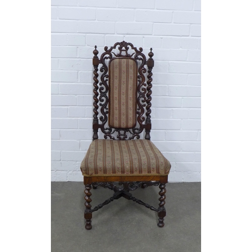 249 - Gothic Revival chair, with barley twist legs and stretcher,  46 x 96 x 43cm