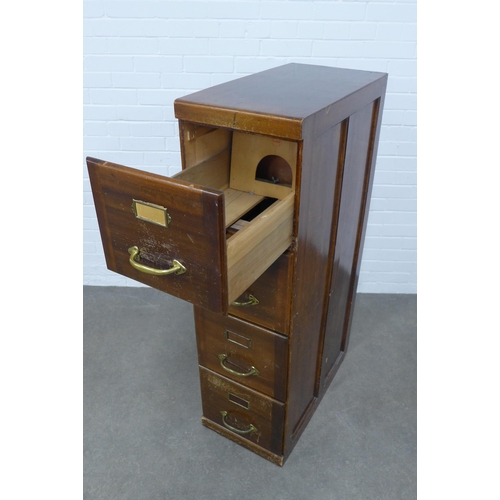 251 - An early 20th century wooden filing cabinet with brass handles, 37 x 130 x 74cm