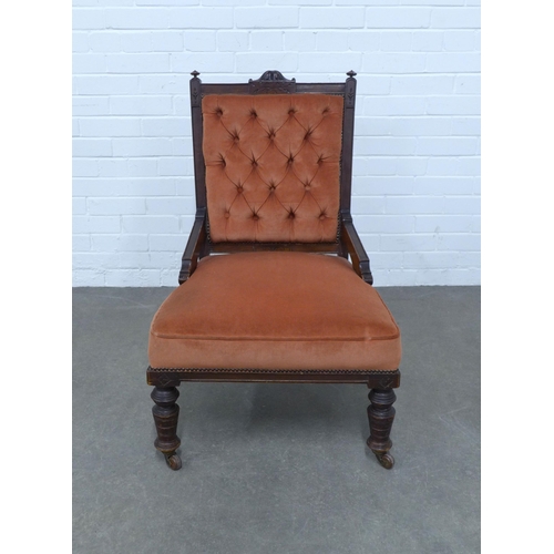 261 - An Edwardian mahogany framed button back  upholstered chair, 60 x 99 x 53cm.