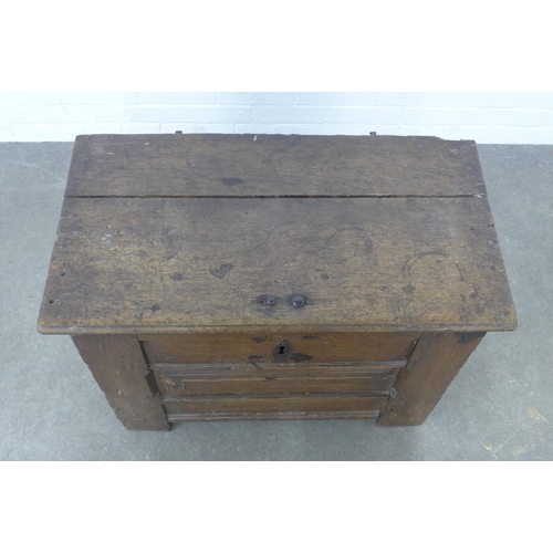 267 - Vernacular oak coffer, of small size, 78 x 54 x 44cm. (a/f with evidence of old worm)