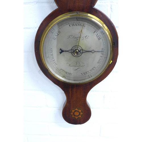 272 - Mahogany and inlaid barometer, the silvered dial marked F. Roseti & Co, 26 x 95cm.