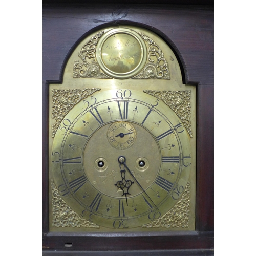 278 - Scottish mahogany eight-day longcase clock, brass dial inscribed David Morice, Aughtermughty,  54 x ... 