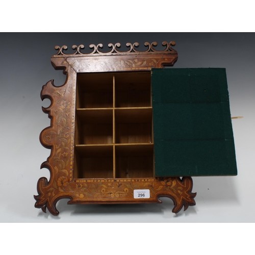 296 - Dutch marquetry wall mounted spice cabinet, 47 x 40cm