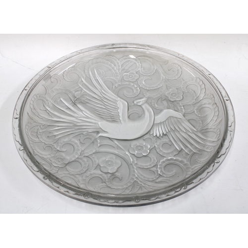 316 - Pierre d'Avesn, French glass bowl with phoenix and flowers, 38cm