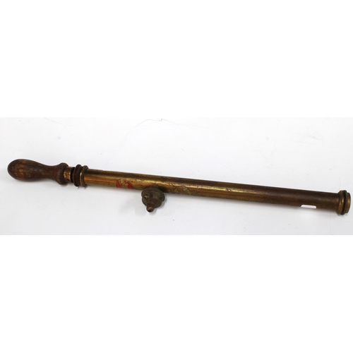 317 - Donald Edward vintage brass sprayer with wooden handle, 53cm