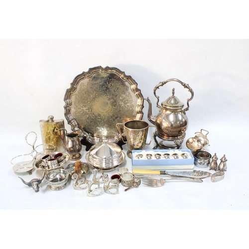 324 - Box containing a quantity of silver plate and Epns wares, including a butter dish, spirit kettle, na... 