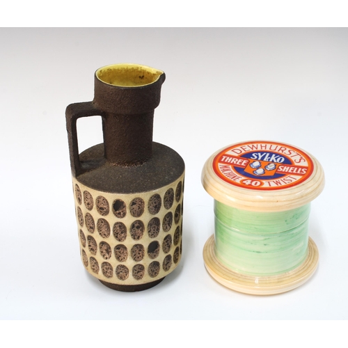 327 - Novelty Dewhurst jar in the form of a bobbin with  14cm, together with a retro West German vase 25cm... 