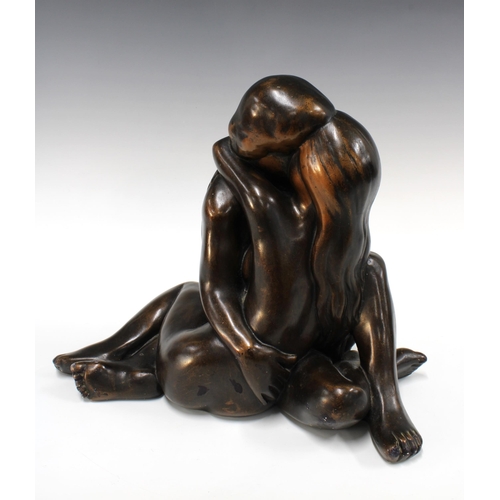 335 - Bronze patinated plaster sculpture of two people embracing, marked Leonardo Art 1968, 44 x 33cm (som... 