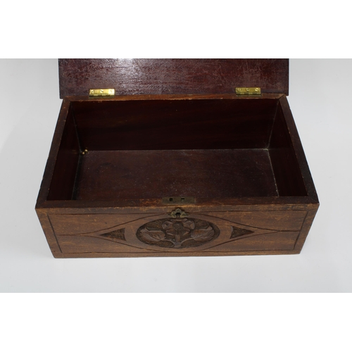 337 - Wooden pokerwork box, monogrammed W.B.A with thistles, leaves and flowers 35 x 13 x 23cm