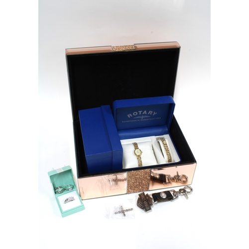 62 - Ladies gold plated Rotary wristwatch and bracelet in fitted presentation box together with two silve... 