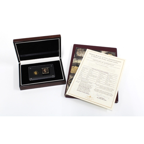 68 - London Mint Penny Black 175th Anniversary 1/10th oz gold coin and stamp set, boxed with certificate