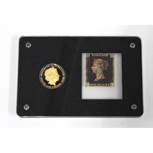 68 - London Mint Penny Black 175th Anniversary 1/10th oz gold coin and stamp set, boxed with certificate