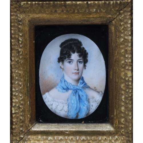 70 - 19th century portrait miniature on ivory of Mary Gordon, Aged 27, the oval miniature within a giltwo... 