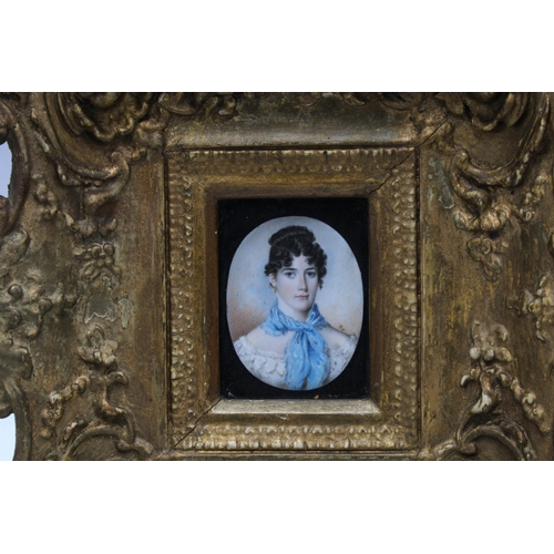 70 - 19th century portrait miniature on ivory of Mary Gordon, Aged 27, the oval miniature within a giltwo... 